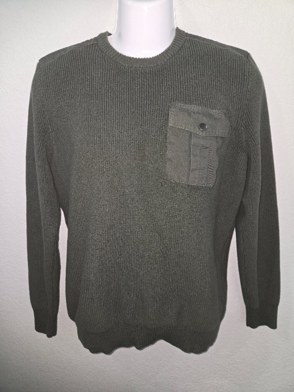 American Rag Olive Green Knit Crewneck Sweater Utility Pocket | Men's Size XL
